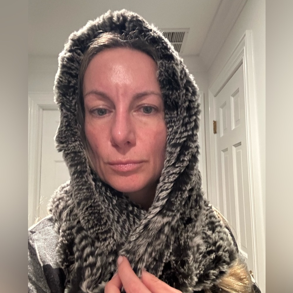Real rabbit fur infinity scarf/hood.   Grey.  One size.